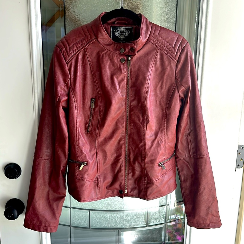 Burgundy Faux Leather Jacket